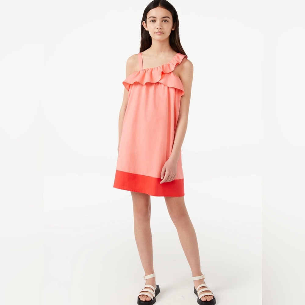 Free Assembly Girls XXL Babydoll Dress Asymmetric Neckline Salmon Pink NWT